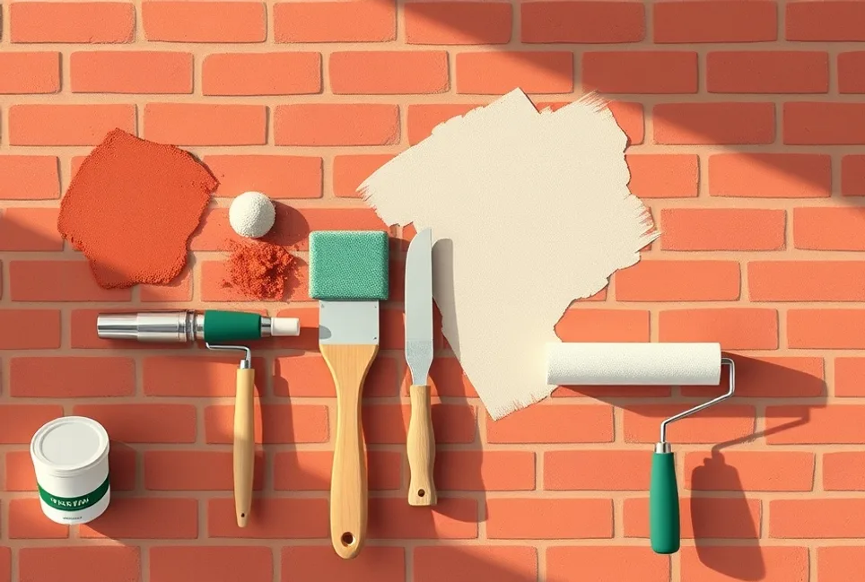 Outils de peinture disposés dans l'ordre des étapes du chantier