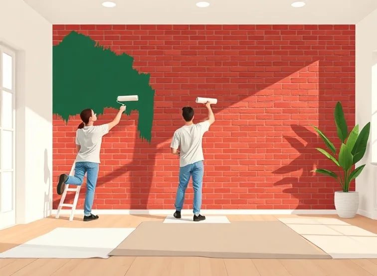 Peintre appliquant la peinture au rouleau sur un mur de salon